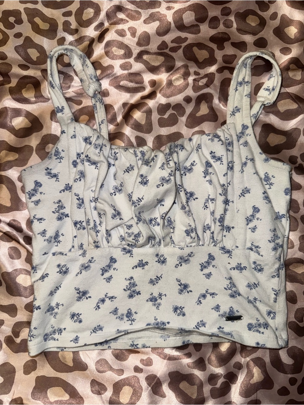 Hollister White Crop Tank with Blue Floral Print